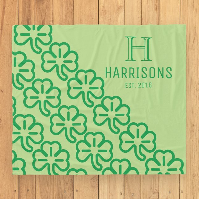 Couverture Polaire Shamrock irlandais vert Nom de famille personnalis (Créateur téléchargé)