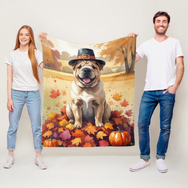 Couverture Polaire Shar Pei À L'Automne Quitte L'Art Thanksgiving (En situation)