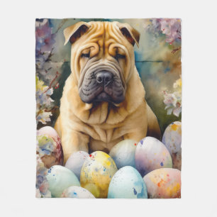 Couverture Polaire Shar Pei Chien avec Oeufs de Pâques Vacances