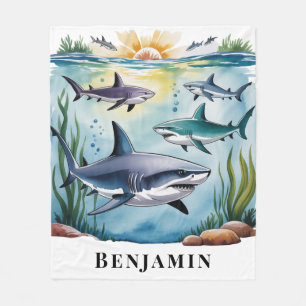 Couverture Polaire Shark Under the Sea Boy Cadeau d'anniversaire