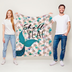 Couverture Polaire Shell Yea Turquoise & Gold Glam Mermaid Queue & Sc