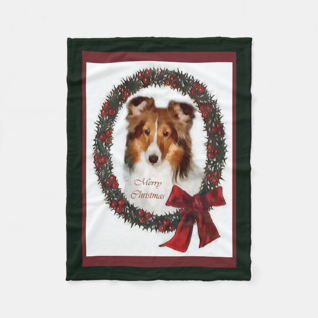 Couverture Polaire Shetland Sheepdog Shelter Noël (Devant)