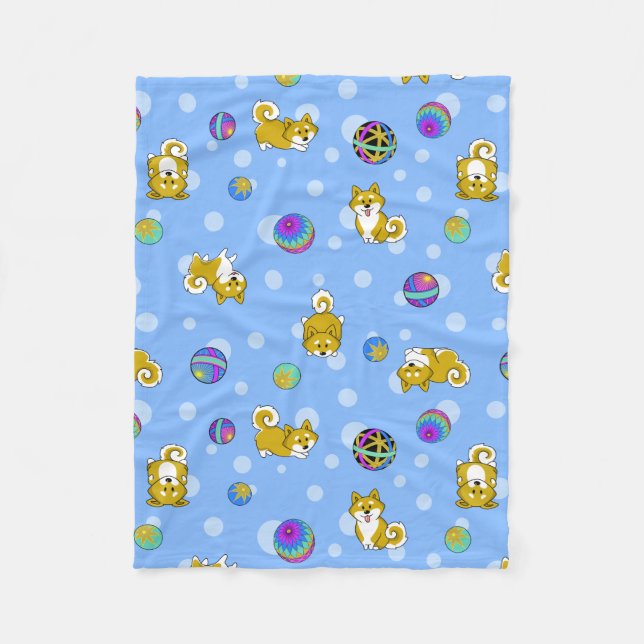 Couverture Polaire Shiba adorable Inu et boules de Temari (Devant)