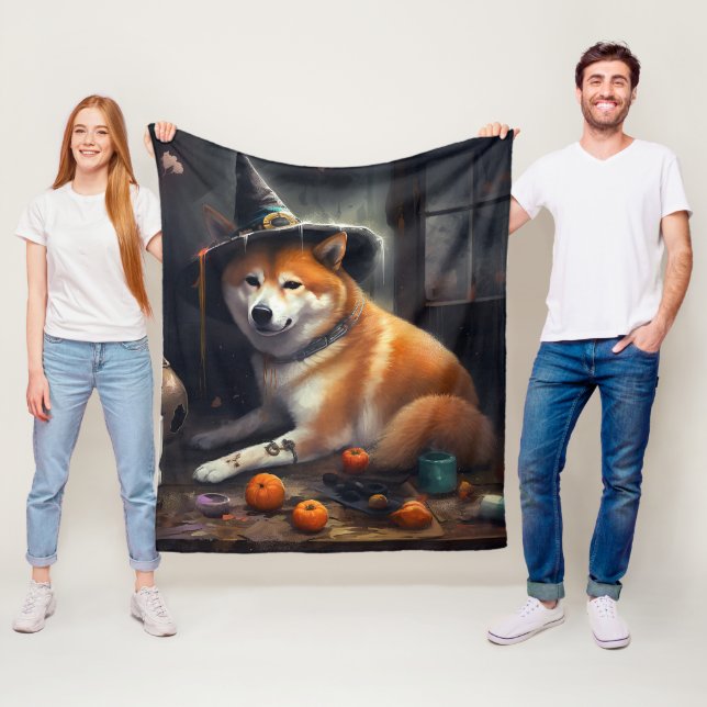 Couverture Polaire Shiba Inu Citrouilles Halloween effrayant (En situation)