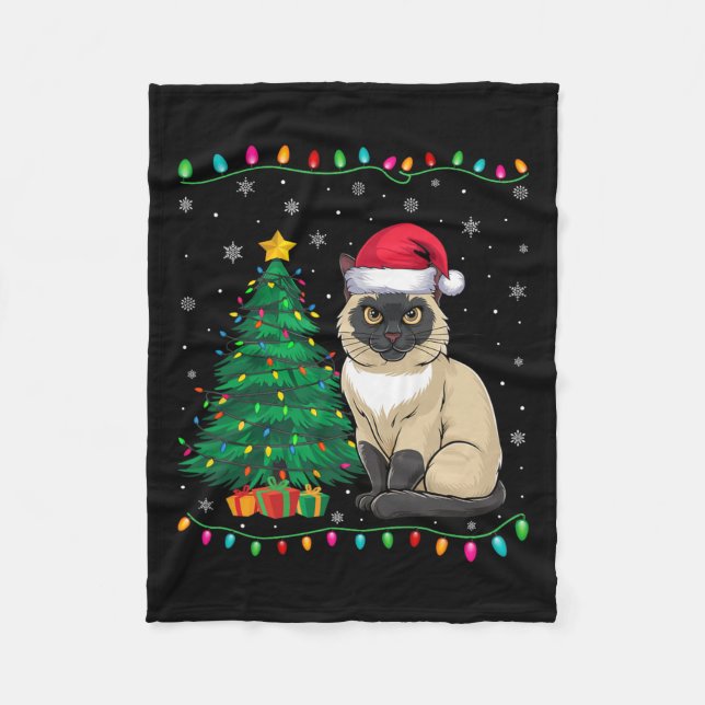 Couverture Polaire Siamese Chat Santa Hat Hommes Femmes Enfants Noël  (Devant)