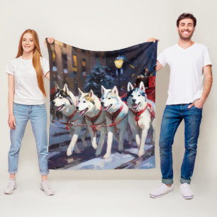 Couverture Polaire Siberian Husky Saison de Noël festive