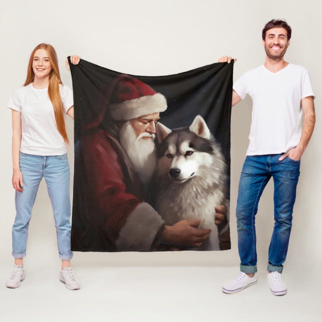 Couverture Polaire Sibérien Husky avec Noël Festif du Père Noël (En situation)