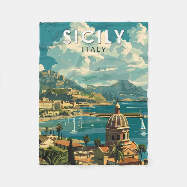 Couverture Polaire Sicile Italie Travel Art Vintage (Devant)