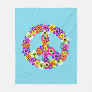 Couverture Polaire Signe de Paix Floral Bleu Clair