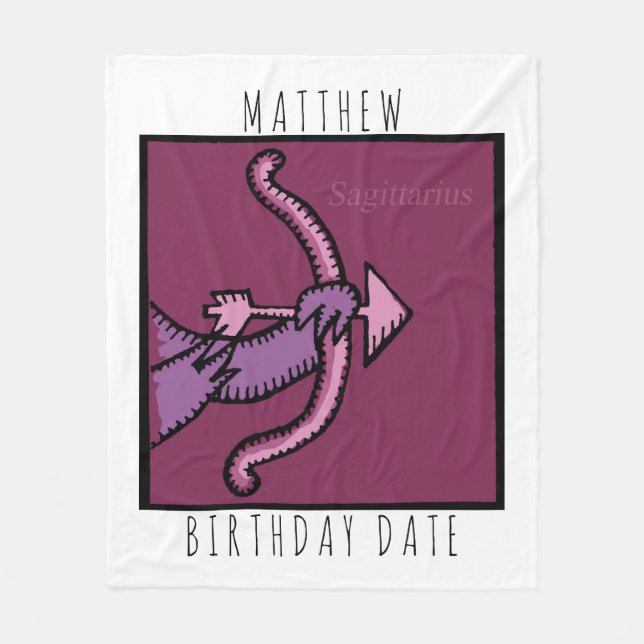 Couverture Polaire SIGNE Zodiaque Sagittarius Nom Anniversaire Blanch (Devant)