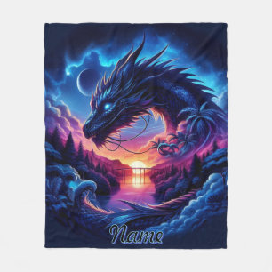 Couverture Polaire Silhouette de dragon contre un coucher de soleil v