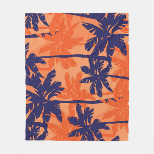 Couverture Polaire Silhouette de palmier bleu, arrière - plan orange