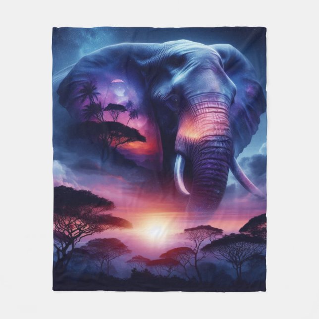 Couverture Polaire Silhouette d'éléphant au coucher du soleil (Devant)