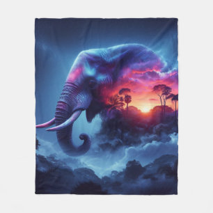 Couverture Polaire Silhouette d'éléphant fusionnée avec coucher de so