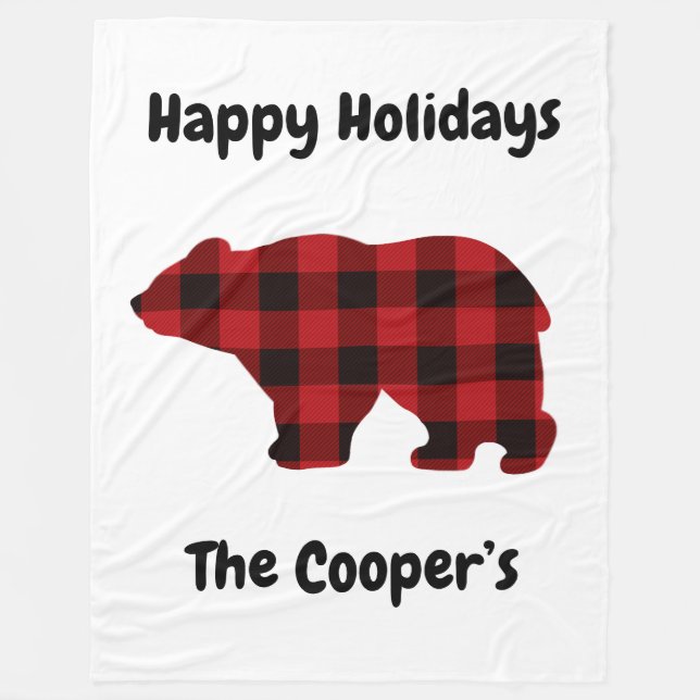 Couverture Polaire Silhouette d'ours classique rouge noir plaid [moti (Devant)
