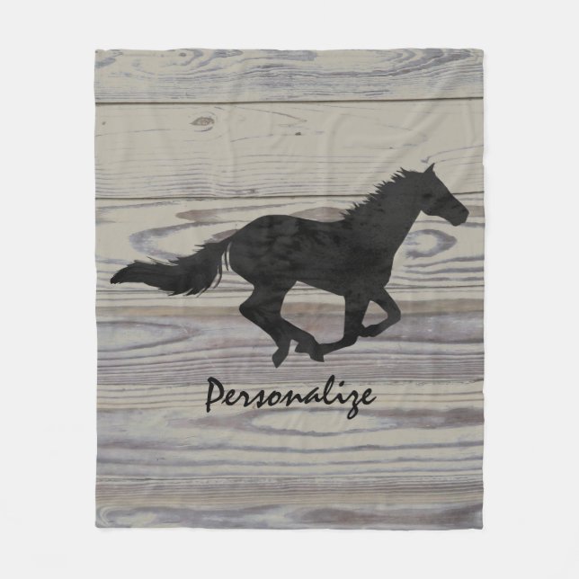 Couverture Polaire Silhouette galopante en bois rustique d'aquarelle (Devant)