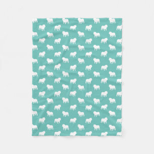 Couverture Polaire Silhouettes Bulldog Turquoise et Motif blanc