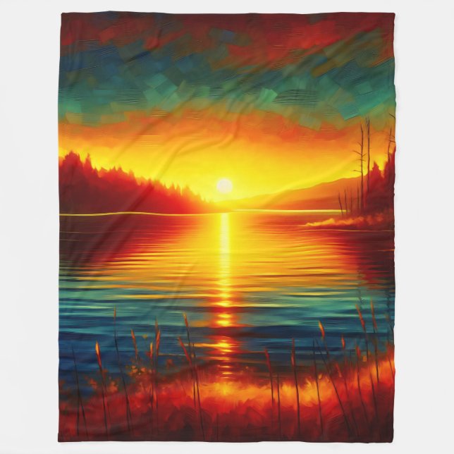 Couverture Polaire "Silhouettes Coucher Du Soleil Sur L'Eau" (Devant)