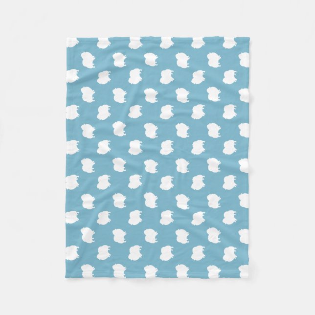 Couverture Polaire Silhouettes de chien Poméranie motif blanc et bleu (Devant)