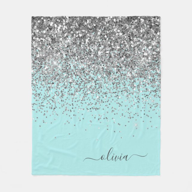 Couverture Polaire Silver Aqua Turquoise Blue Girl Parties scintillan (Devant)
