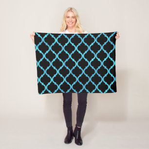Couverture Polaire Simple Elégant Moderne Bleu Motif marocain