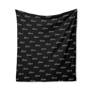 Couverture Polaire Simple moderne noir script nom répétitif