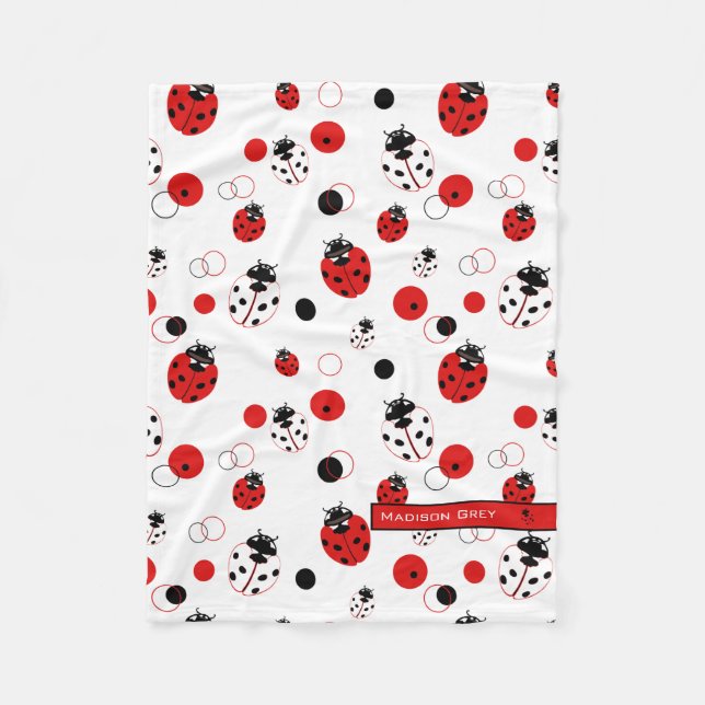 Couverture Polaire Simple Motif Ladybug rouge, noir et blanc (Devant)