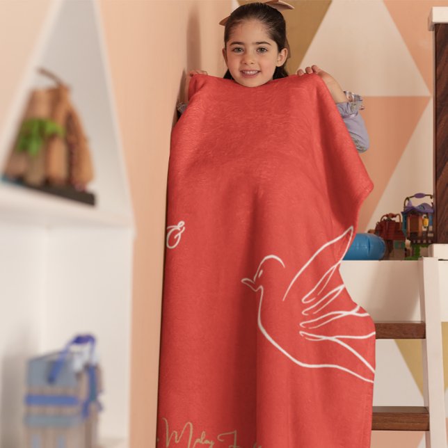 Couverture Polaire Simple Red Gold Dove Coeur Paix Amour Noël (Créateur téléchargé)