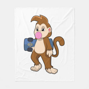 Couverture Polaire Singe comme patineur avec skateboard