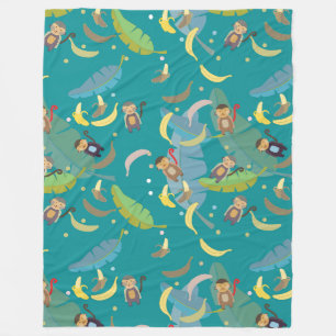 Couverture Polaire Singe mignon et bananes dans le Motif d'arbre