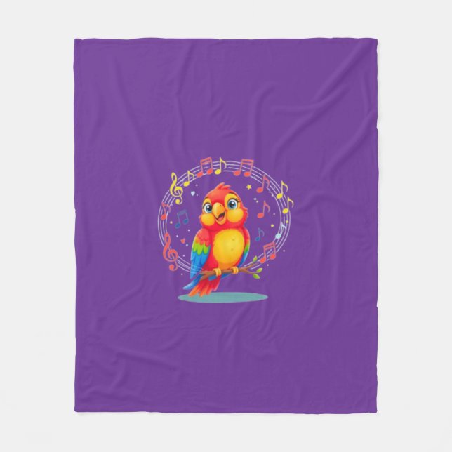 Couverture Polaire **Singing Parrot – Cute Parrot Singing Illustratio (Devant)
