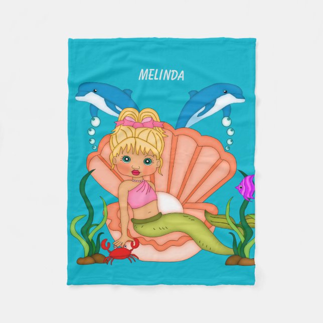Couverture Polaire Sirène et dauphin bleus de mer (Devant)