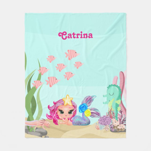 Couverture Polaire Sirène personnalisée et Axolotl (Devant)