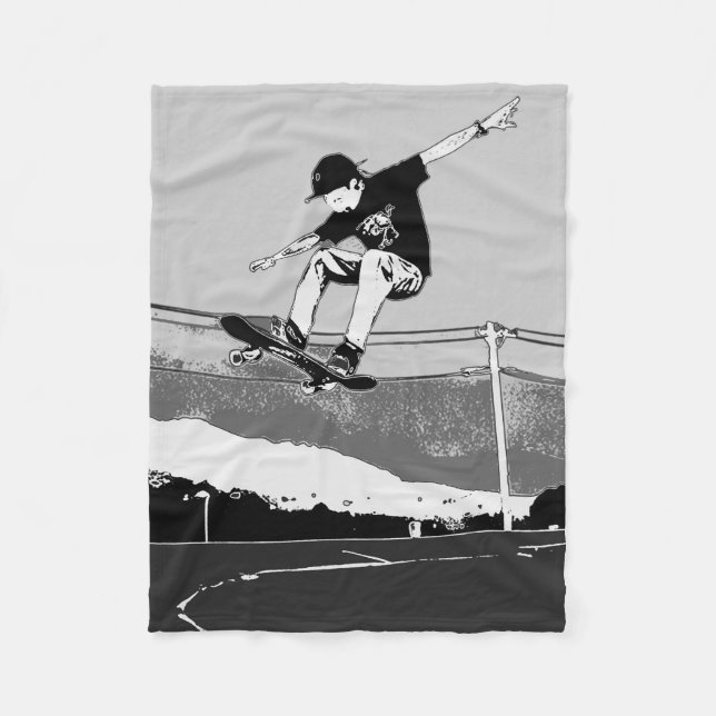 Couverture Polaire Skateboard Getting Air - Skateboarder Design (Devant)