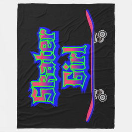 Couverture Polaire Skater Girl Blue Pink Graffiti Glow Skateboard