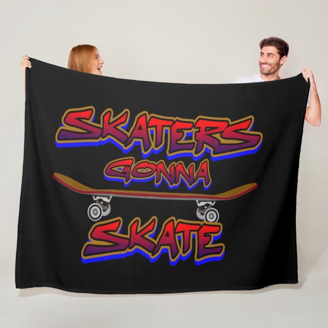 Couverture Polaire Skaters Gonna Skate Skateboard Red Blue Graffiti (En situation)