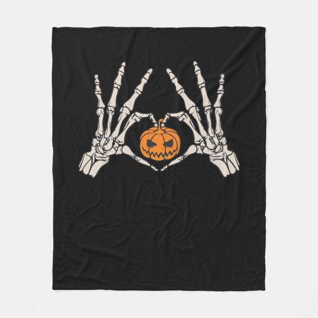 Couverture Polaire Skeleton Coeur main et Citrouille Drôle Hondelle c (Devant)