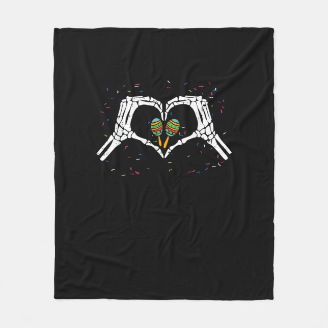 Couverture Polaire Skeleton Coeur main Maracas Cinco De Mayo Mexicain (Devant)