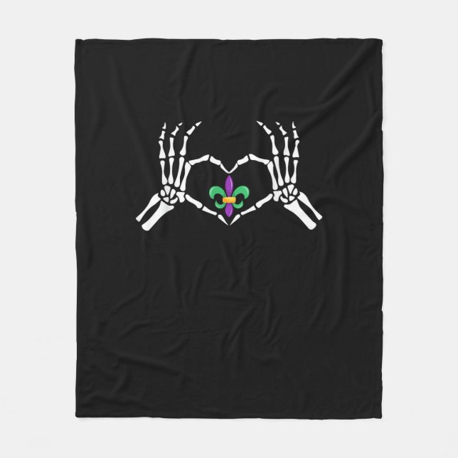 Couverture Polaire Skeleton Coeur main Mardi Gras (Devant)