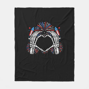 Couverture Polaire Skeleton Hand Heart USA Patriotic American