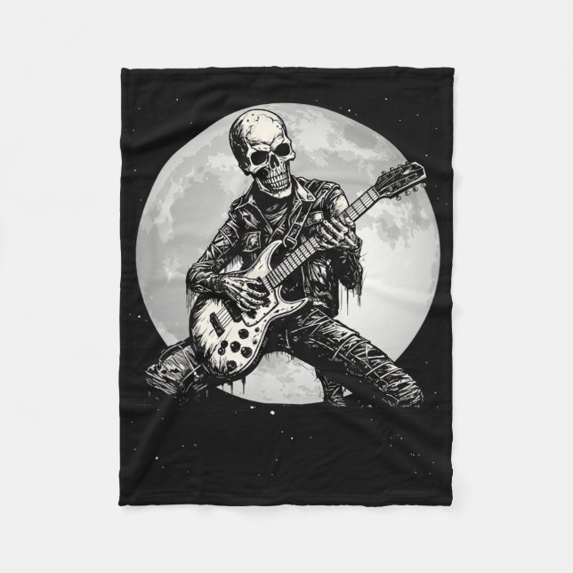 Couverture Polaire Skeleton Jouer Guitare Punk Rock Musique Halloween (Devant)