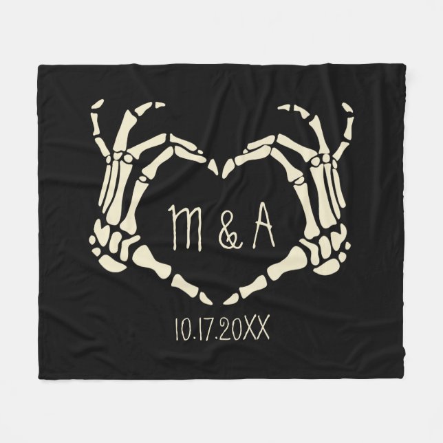 Couverture Polaire Skeleton Main Forme de coeur Mariage personnalisé (Devant (Horizontal))