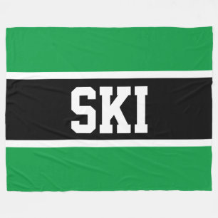 Couverture Polaire Ski amusant Athlète Noir Blanc Bleu Vert Rayures