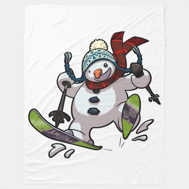 Couverture Polaire Ski Snowman En Laine Casquette De Noël Cartoon (Devant)