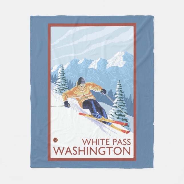 Couverture Polaire Skieur de neige de Downhhill - passage blanc, (Devant)