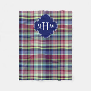 Couverture Polaire Sky Blue Navy Bourgogne Whats Preppy Madras Monogr