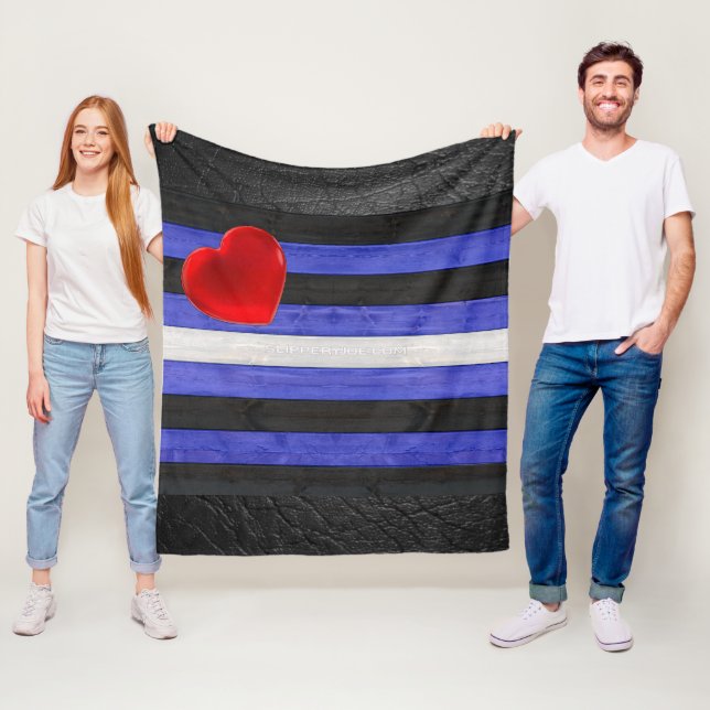 Couverture Polaire SlipperyJoe's cuir drapeau orgueil noir bleu royal (En situation)