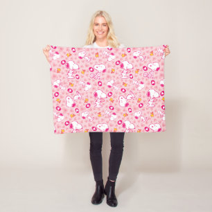 Couverture Polaire Snoopy & Woodstock Motif Coeurs roses