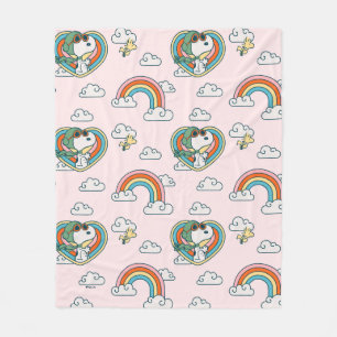 Couverture Polaire Snoopy & Woodstock Rainbow Heart Motif