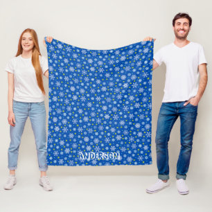 Couverture Polaire Snowflake Blue Navy Blue Modern Nom personnalisé